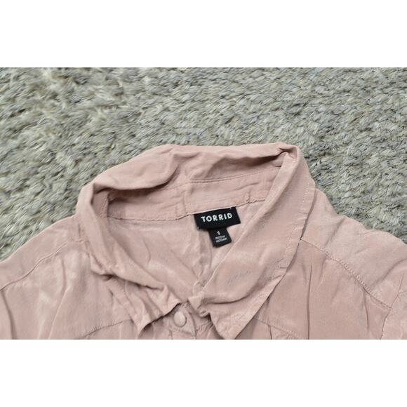 Torrid Women's Plus Size 1 Pink Viscose Button-Up Top Long Sleeve Solid - Picture 5 of 7